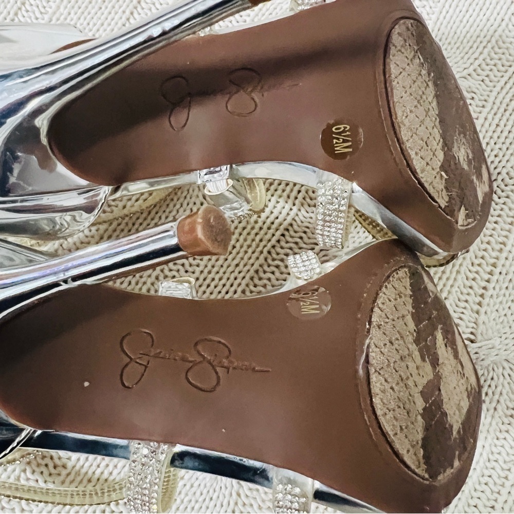 Jessica Simpson Wylanne Women’s Size 6M Silver Rhinestones Strap Heels EUC - Picture 8 of 10
